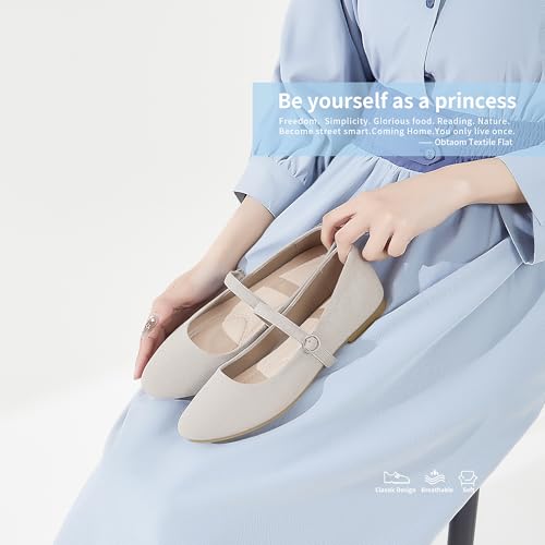 Image of Obtaom Mary Jane Flat Shoes Round Toe Ballet Flats for Women Dressy Fabric Business Flats Comfortable Classic Strap Flats for Office
