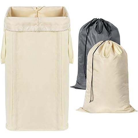 WOWLIVE Large Laundry Hamper Collapsible with 2 Removable Laundry Bags Tall Laundry Basket Foldable Dirty Clothes Hamper with 2 Handles Rectangular Washing Bin Dorm Room Storage (Beige, Large) Cover