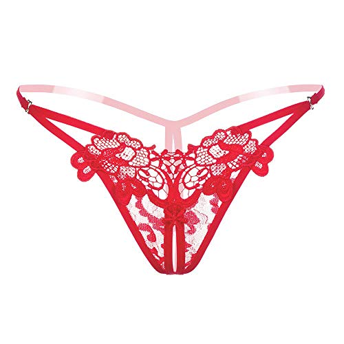 Lencería de encaje para mujer, color negro, tanga, tanga, espalda en T, bragas con tiras, arnés corporal, bragas para regalo para San Valentín - rojo - S