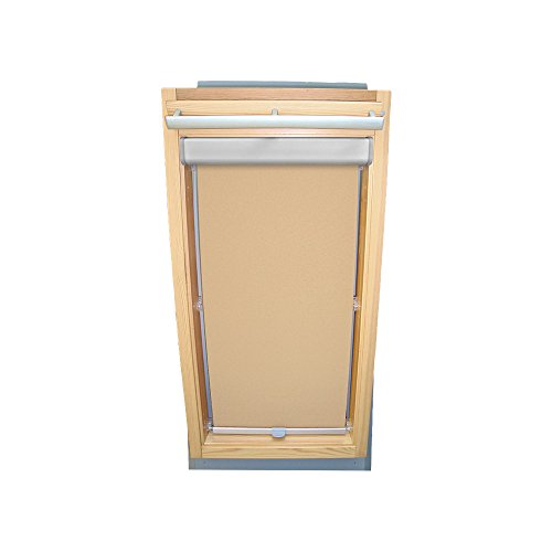 Rollo für VELUX Dachfenster Abdunkelungsrollo Komfort Premium für TYP GGL/GPL/GGU/GPU - F04 - Farbe beige-karamell - mit BLENDE und Haltekrallen - KLICK Montage