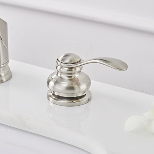 Greenspring Brushed Nickel Bathroom Faucet 3 Hole Widespread Waterfall Spout 2 Handle Sink Lavatory Commercial 8 Inch With Pop Up Drain With Overflow Brass Supply Line Lead-Free #TOP5