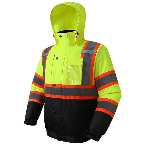 (取寄) アークティック クエスト ハイ ビジブリティ ボンバー ジャケット - インサレーテッド Arctic Quest High Visibility Bomber Jacket - Insulated  Rich Black JKSafety Hi-Vis Winter Safety Bomber Jacket for men and women