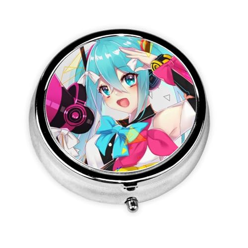 初音 ミク ワンタッチコンパクト錠剤入れ 大容量丸いサプリ整理ケース セサリーネックレス収納ケース
