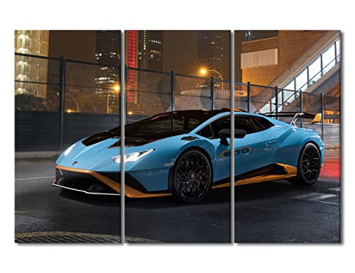 TUMOVO Wall Decor Blue Sports Car Canvas Wall Art Supercar Speed Car on the Street Modern Artwork for Office Picture Print on Canvas Wall Decorations Framed Ready to Hang for Living Bedroom 42"Wx28"H