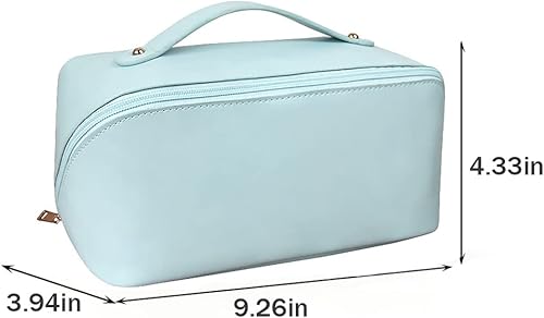Miniatura 6 de Bolsa de cosméticos de viaje de gran capacidad bolsa de maquillaje plana grande para mujer bolsa portátil impermeable de piel sintética con asa y