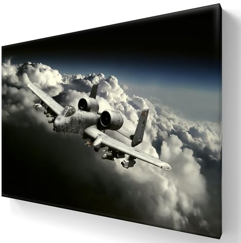 A-10 Attack Plane Wall Art Fighter Jet Framed Canvas of A10 Warthog Prints Airplane Decor Aviation Picture Artwork for Air Force Posters -12x16 Inches