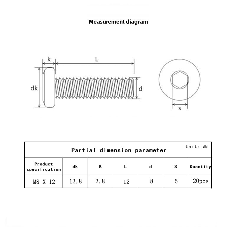 Image of Metuja M8-1.25 x 12mm,20-Pack Black Flat Head Hex Socket Cap Screw Bolts,304 Stainless Steel,Fully Threaded M8 Bolts,Metric Fasteners for Furniture