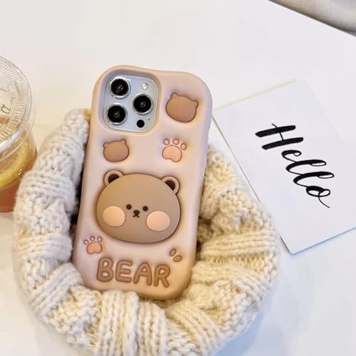 Image of COVERLY for iPhone 12 Pro Teddy Bear 3D Cartoon Cute Case,Full Protective Cotton Bear Love Graphic Back Case with Holder Soft Silicone Cutest Fashion Fun Aesthetic Cover for Apple iPhone 12 Pro