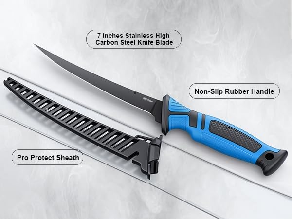 Fillet Knife and Bait Knife Set Performance 5"-6"-7" G4116 German Flex Razor Sharp Stainless-Steel Blade with Sheath for Filleting and Boning, Pro Fishing Gear and Equipment Tools, Cool Fishing Gift for Men (Black-Blue) - Image 6