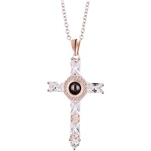 Memories Necklace Projection Necklace,Cross Projection Necklace Lords Prayer Cross Necklace for Friends Rose Gold
