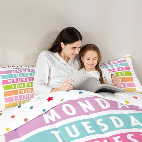 Image of Feelyou Kids Learning Comforter Set King Size, Days of The Week Bedding Set Educational Duvet Insert Boys Girls Preschool Teens Bedroom Decor 3Pcs