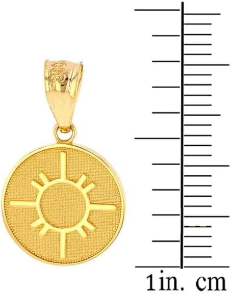 Native American Geometric Sun Symbol Dainty Disc Medallion Pendant Necklace Fine With Rolo Chain Real Solid 14Kt Gold