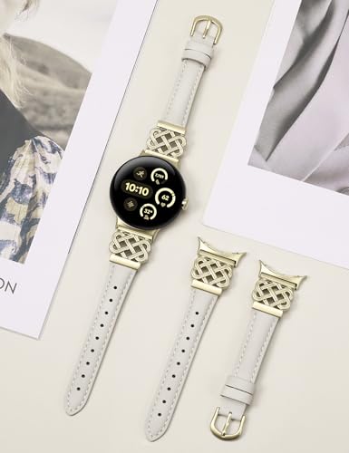 Image of TOYOUTHS Slim Leather Band Compatible with Google Pixel Watch 4 3 41mm /Pixel Watch 2 1 Band Women, Celtic Metal Dressy Thin Fashion Designer Premium Leather Strap for Google 4 3 2 1 Smartwatch