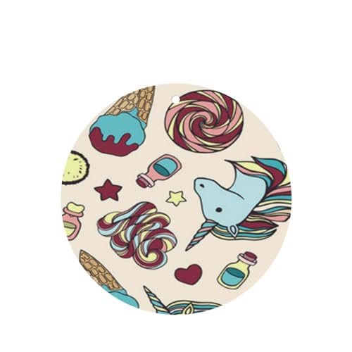 吊り下げ式車用芳香剤カード 2枚パック - 長持ちする吊り下げ式アロマセラピーカード (ラベンダーの香り) 車、自宅の寝室、ワードローブ、靴箱などに最適。ユニセックス (青い動物のユニコーンと魔法のカラフルなリボンのキャンディキャラメル)