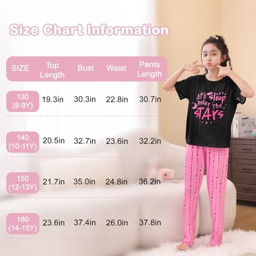 Image of FIOBEE Girls Pajamas Sets 2PCS Summer Pajama Sleepwear Kids Pjs Clothes Short Sleeve for Teen Girl Size 3-14