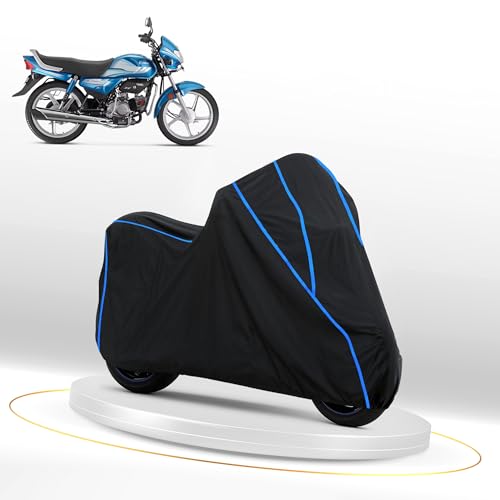 Image of Waterproof Bike Cover for Hero HF Deluxe | Heavy Duty Polyester | All-Weather, Dustproof, UV Protection | Triple Stitched Elastic Hem, Snug Fit Black