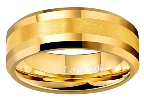 CROWNAL 6mm 8mm 10mm Silver/Gold Tungsten Carbide Wedding Band Ring Engraved I Love You Men Women Brushed Strip Beveled Edge Size 4 To 173