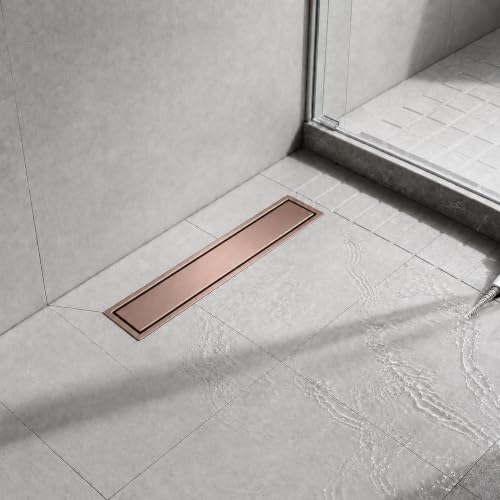 Image of Tapsa Tile Insert Floor Drain | 304 Stainless Steel | Invisible Shower Drain Channel | Shower Drain Channel | Water Drain Channel | with Cockroach Trap. (24X4, Rose Gold Tile Insert Floor Drain 20 mm)
