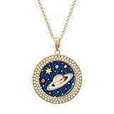 FodPand Planets Stars - Collar de diamantes espaciales para mujer, novia, mamá, cadena de cable de 20 pulgadas, collar con colgante redondo, conmemorativo, pareja, amistad, cumpleaños, aniversario