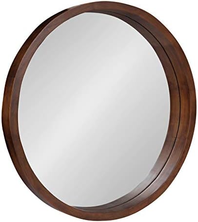 Kate and Laurel Hutton Round Decorative Modern Wood Frame Wall Mirror, 22 Inch Diameter, Walnut Finish