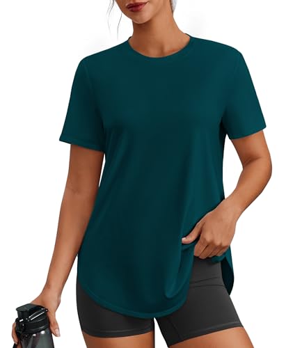 Image of PINSPARK Workout Tops for Women Short Sleeve Athletic Shirts UPF 50+ Quick Dry Running Outfits for Exercise Gym Hiking S-3XL