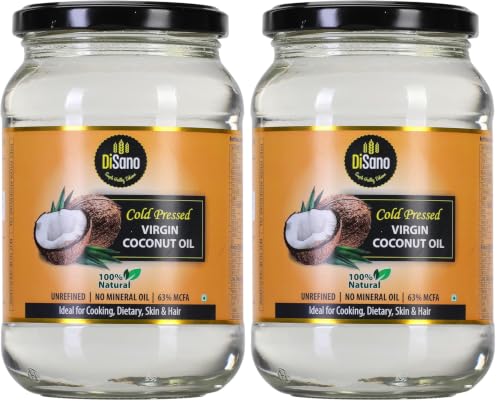 Image of DiSano Cold Pressed Virgin Coconut Oil Bottle, Glass Bottle, 500ml (Pack of 2)