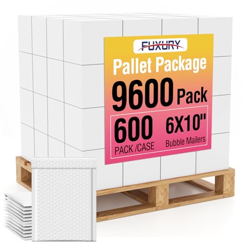 Image of Fuxury Bubble Mailers 6x10 inch White Padded Envelopes 9600 Pack Bulk Strong Adhesion Full Pallet of Padded Mailers Thick Bubble Envelopes for Small Business Mailing Small Items,Jewelry,Makeup
