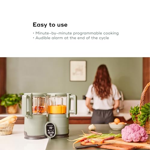 Babymoov Duo Meal Glass Baby Food Maker, Celadon Green – 4-in-1 Steamer, Blender, Defroster, and Heater with Programmable Timer, Large Capacity, Glass Bowls, Dishwasher Safe by Babymoov - Image 3
