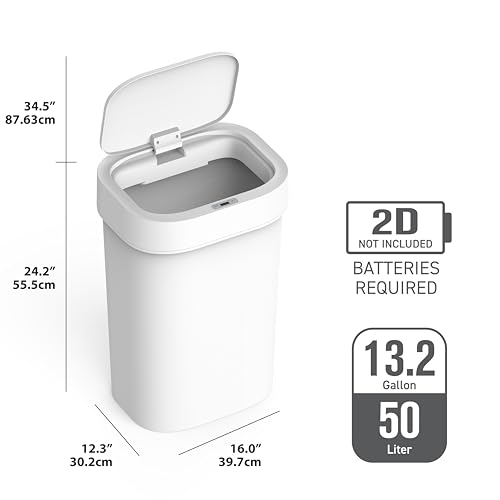 Caneca de basura automática rectangular 50 litros blanca miniatura 4
