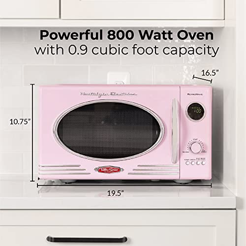 Nostalgia Retro Countertop Microwave Oven - Large 800-Watt - 0.9 Cu Ft - 12 Pre-Programmed Cooking Settings - Digital Clock - Kitchen Appliances - Pink #TOP3
