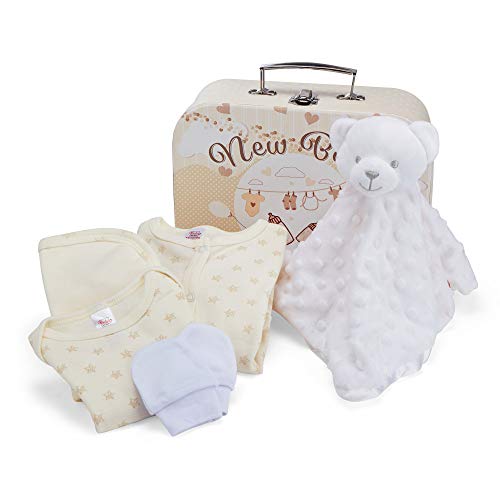 Cesto de ducha para bebé con elementos esenciales para recién nacidos, incluye un edredón, body de sueño, babero de algodón y manoplas