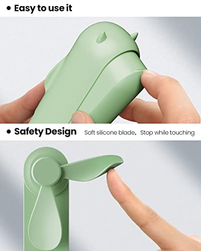 Image of Gaiatop Mini Handheld Fan, Portable Personal Folding Cooling Hand Fan Rechargeable Battery Operated with 2 Speed USB Desk Fan for Home Office Travel (Green)