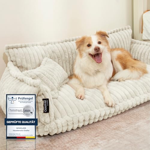 noviclass® Hundesofa Chaffar Hundebett | Orthopädische Matratze | Moderner Stil | Cord-Design Größen (Creme, XXL (140cm))