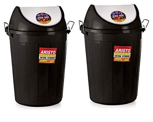 Image of ARISTO Swing Lid Garbage Waste Dustbin with Metal Side Handle 80 ltr (BLACK /BLACK) PACK OF 2