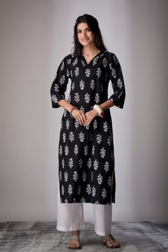 Image of Women's Viscose Rayon Printed A-Line Kurta - 3 /4 Sleeve Ethnic Tunic for Casual Long Kurta 1061