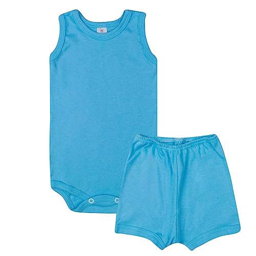 Kit Roupa De Bebe 8 Peças Body Liso Manga Regata E Short Algodão Menino ou Menina (P, Menino)