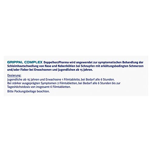 GRIPPAL COMPLEX DoppelherzPharma 200 mg/30 mg Filmtabletten – Bei Schnupfen mit erkältungsbedingten Schmerzen und/oder… - Image 4