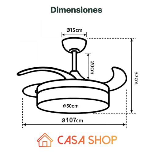 Miniatura 2 de Casa Shop Ventilador Techo Con Luz 66w Ventilador Invisible Ultra Silencioso Con Mando A Distancia Y Palas Retráctiles Interiores Plafón Lluminación Función Verano-Invierno Blanco Puro