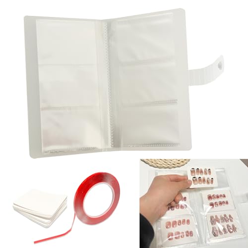 Livre de rangement pour faux ongles press on avec 50 cartes et ruban
