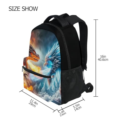 GAIGEO Fire Dragon Ice Dragon Battle School Backpack, Robust 18L Name Tag Backpack for Teens, Upright Structure, M4