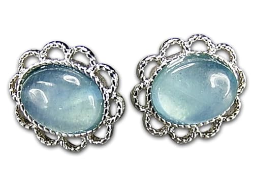 [石街] AAA透明シラー効果有良質より濃い目アクアマリン天然石ピアス925銀天使の石