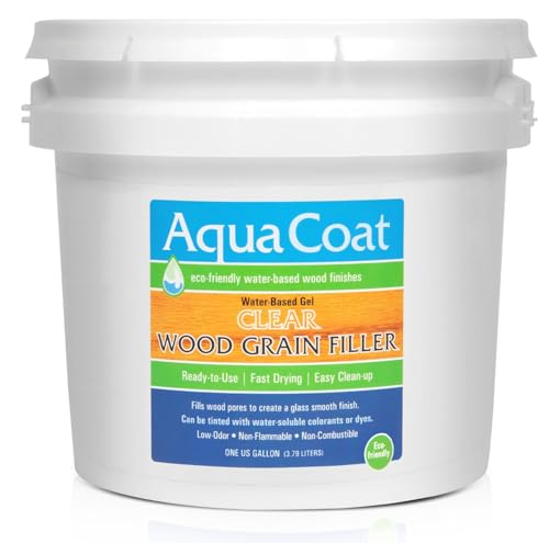 Aqua Coat Water-Based Clear Wood Grain Filler Gel, Fast-Drying, Low Odor, Low VOC, Sandable, Stainable & Paintable, Easy Water Cleanup, Glossy Finish, 128 oz