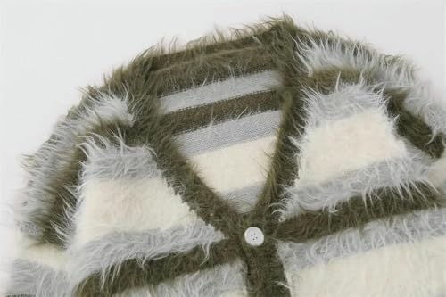 Striped V-Neck Sweater Men's Loose Casual Knit Harajuku High Street Cardigan4