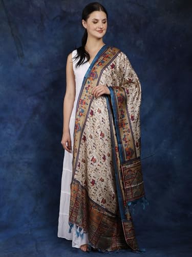 Women's Art Silk Dupatta with Printed Warli Folk Art Motifs | Beautiful Designer Stole, Chunni For Girls2