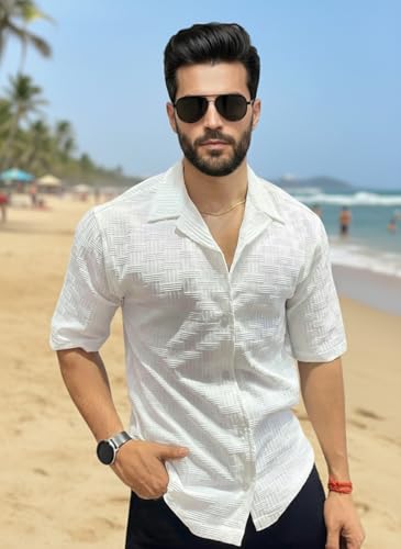 Image of FUNKY RICH Funkyrich Textured Popcorn Shirts for Men || Casual Shirt for Men || Shirt for Men|| Men Stylish Half Sleeve Shirt || Men Fancy Shirt