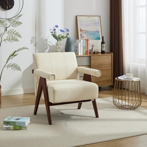 COEWSKEAccent Chairs, Comfy Living Room Chairs, Mid Century Modern Club Arm Reading Chairs Fabric with Wood Legs for Bedroom, Waiting Room, Office
