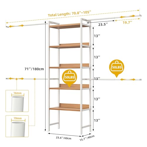 DWVO Clothing Rack with Sheves, Adjustable Closet System with 4 Hanging Area, Versatile Storage Solution for Home & Closet