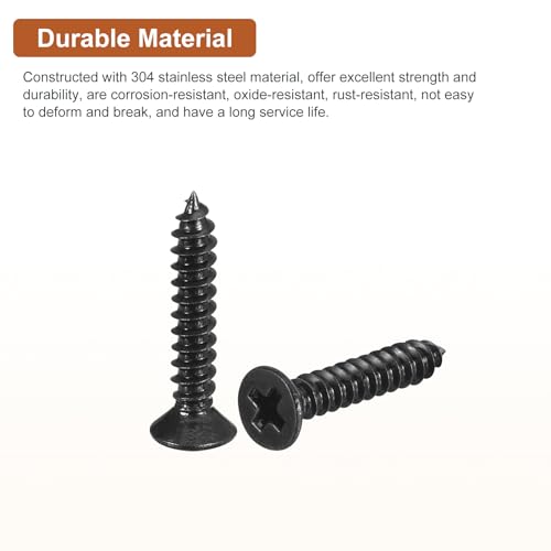 Image of DTGN 100Pcs #4x5 /8 inch Flat Head Wood Screws, 304 Stainless Steel Phillips Self Tapping Screws - Good for Woodworking, Furniture - Black