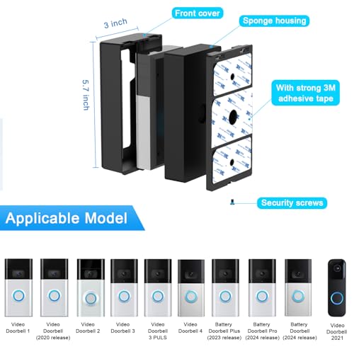 BFYTN Adhesive Mount Compatible with for Video Doorbell No-Drill Mounting Bracket Cover Holder Not Block Doorbell Sensor - Additional View