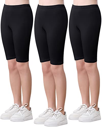 Adorel Pantalón Cortos Leggings Algodón Verano Deportiva Niña Pack de 3 Negro 9-10 años (Tamaño del Fabricante: 140)